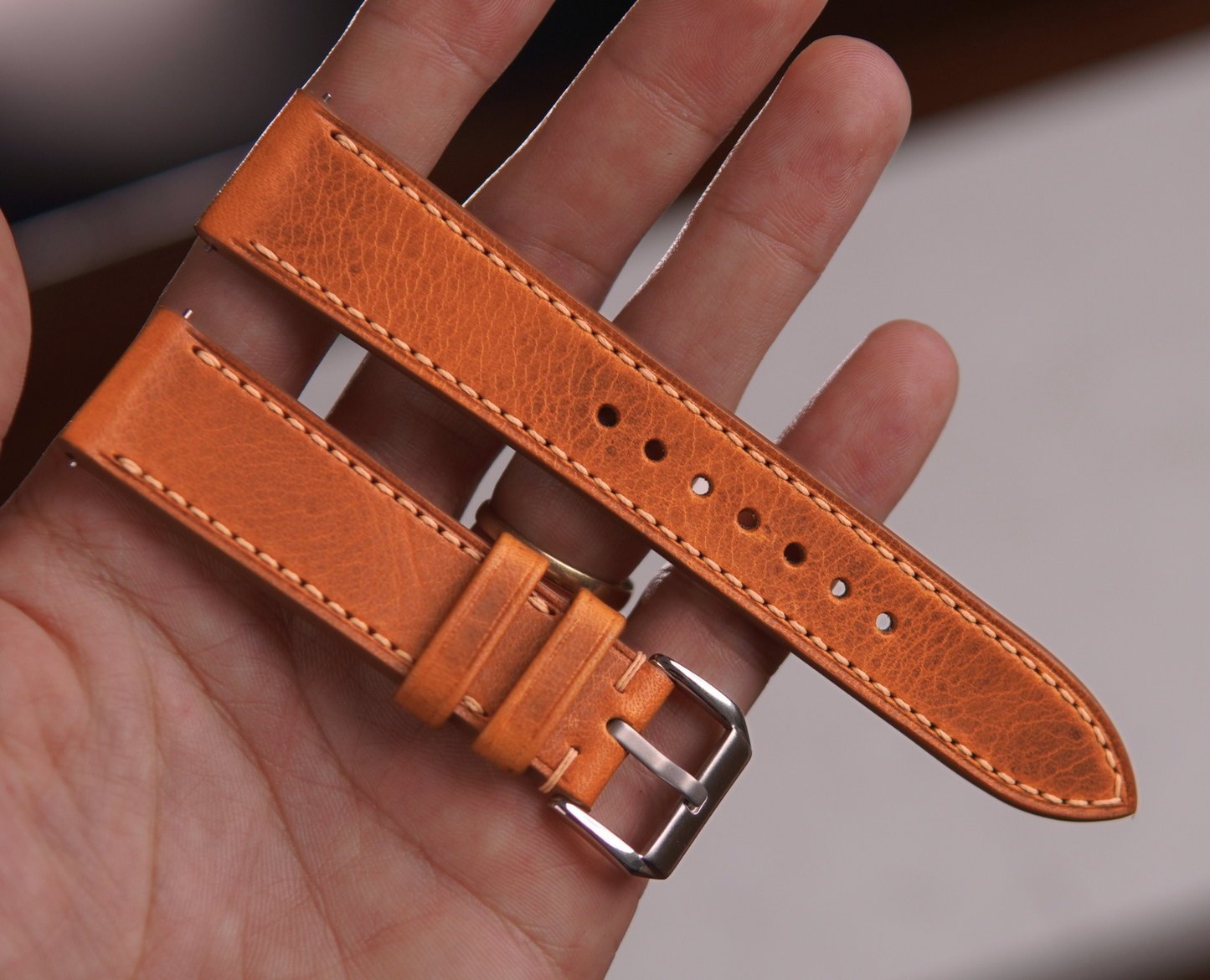 Handmade Badalassi Carlo Leather Watch Strap: Cognac Waxed Pull Up