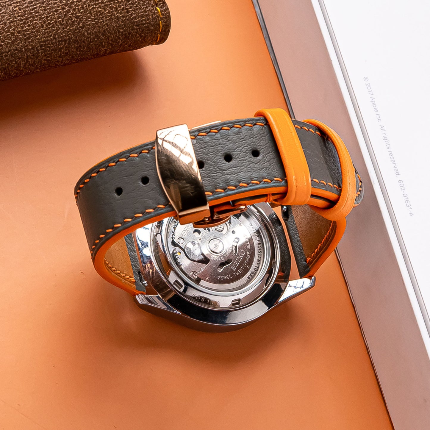 Handmade Leather watch strap :Gray Swift Calfskin Strap ,deployant clasp