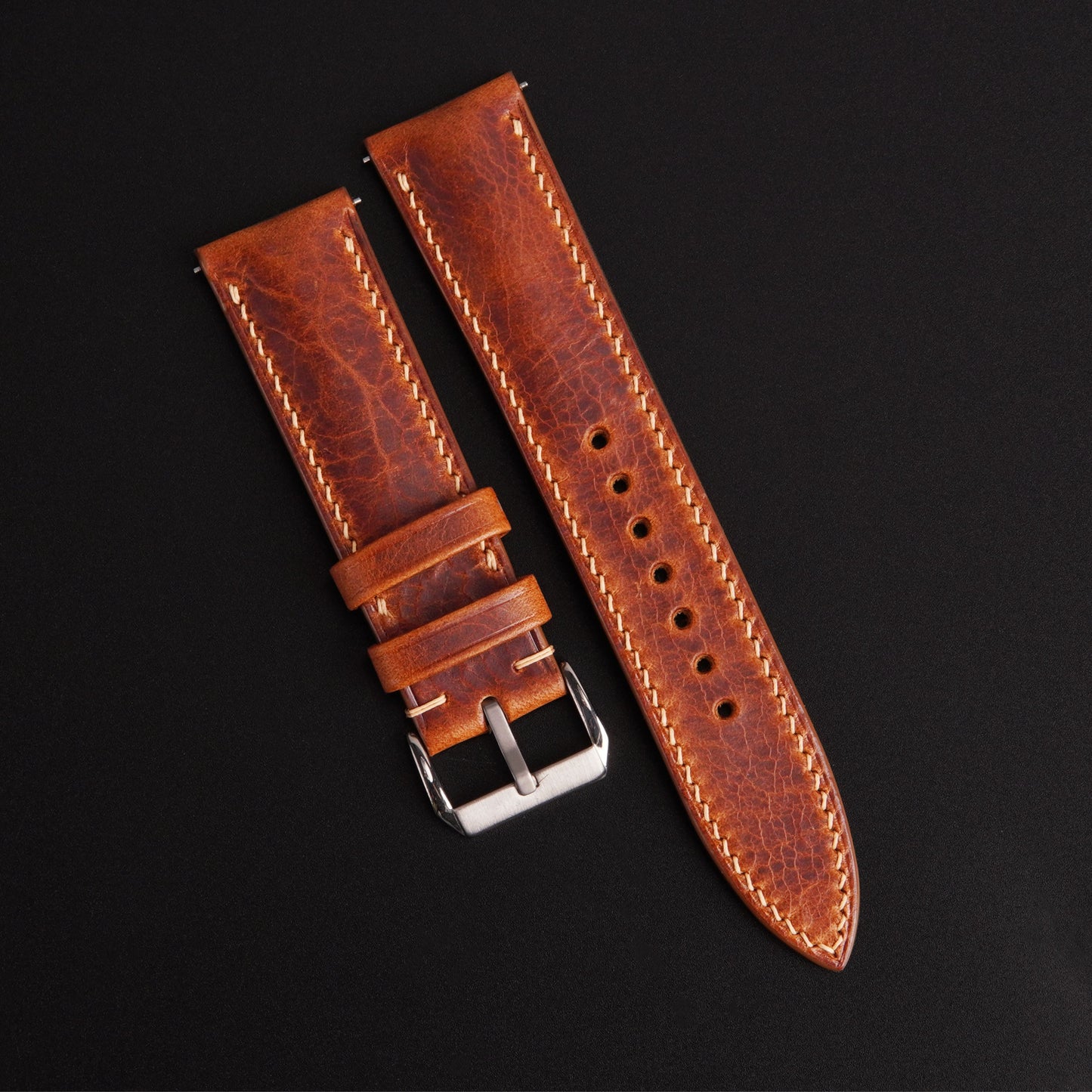 Handmade Badalassi Carlo Leather Watch Strap: Cognac Waxed Pull Up