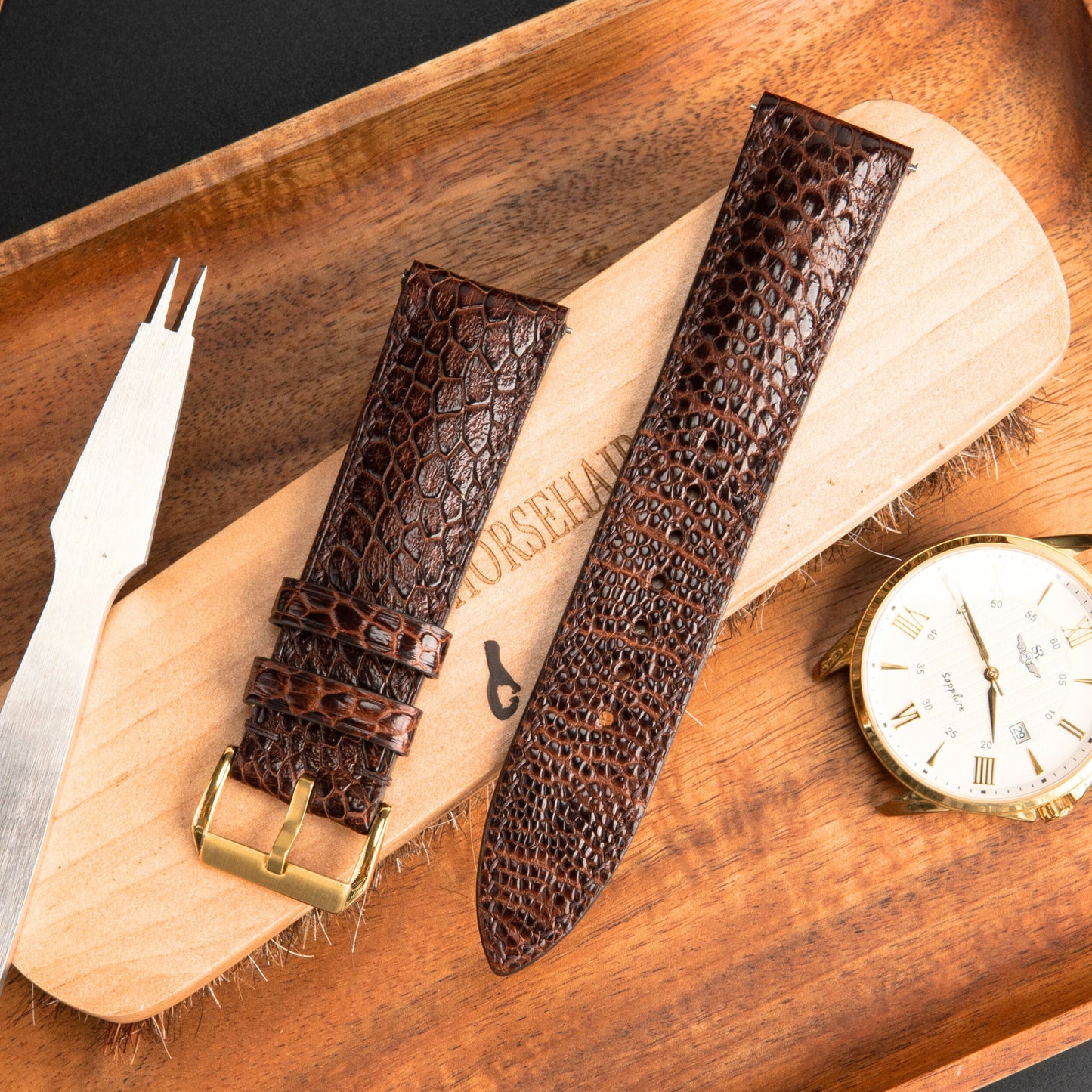 Black And Brown Ostrich Leather Watch Strap: Quick Release For Apple Watch Band