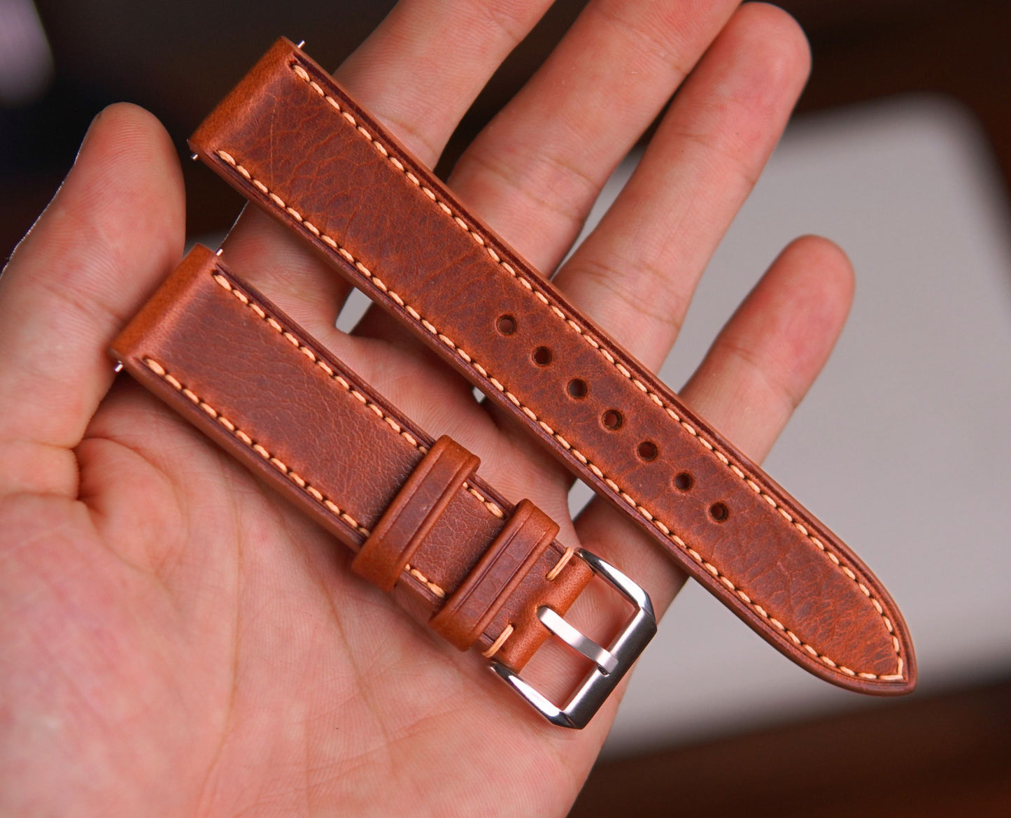 Handmade Badalassi Carlo Leather Watch Strap: Cognac Waxed Pull Up