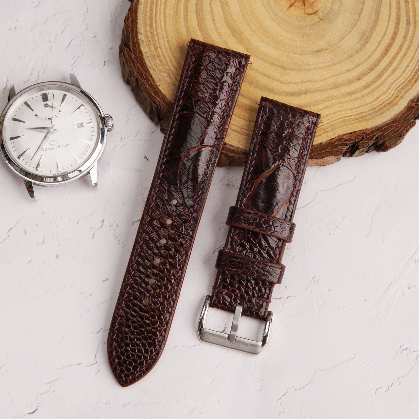 Black And Brown Ostrich Leather Watch Strap: Quick Release,Beautiful grain
