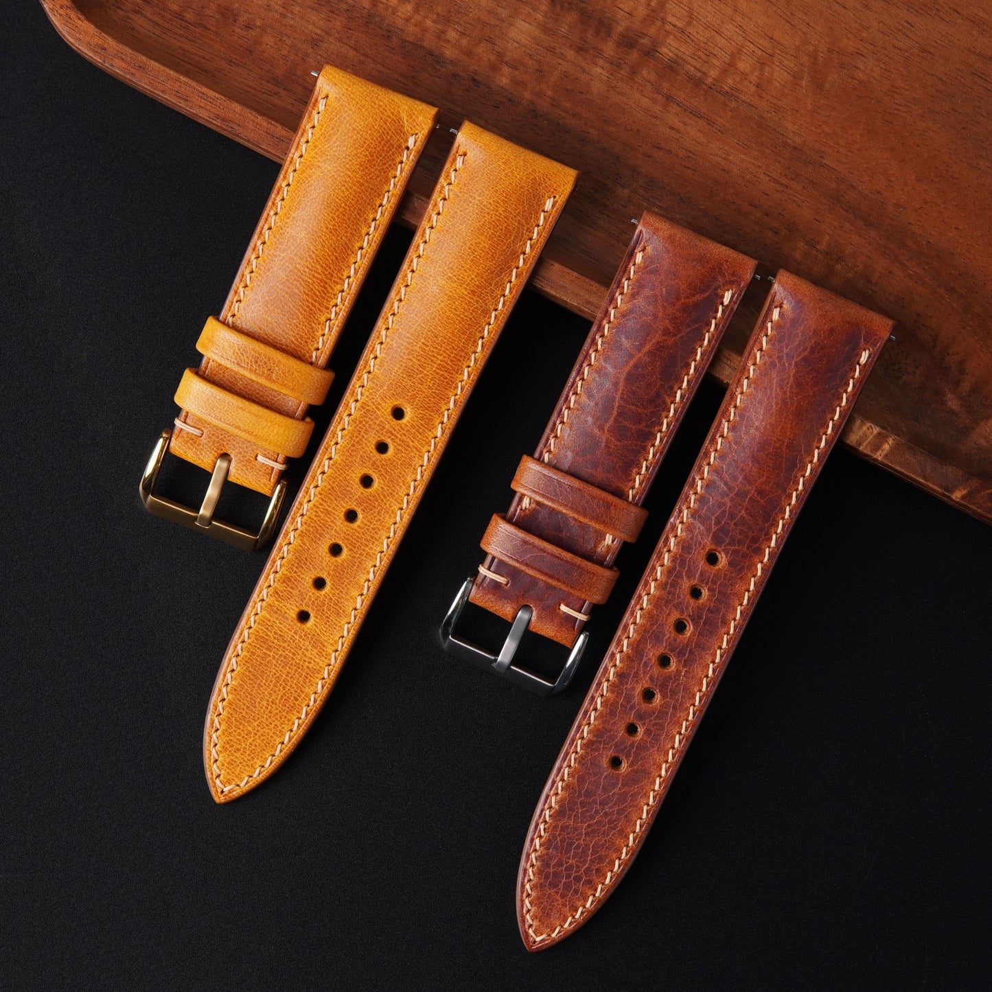 Handmade Badalassi Carlo Leather Watch Strap: Cognac Waxed Pull Up