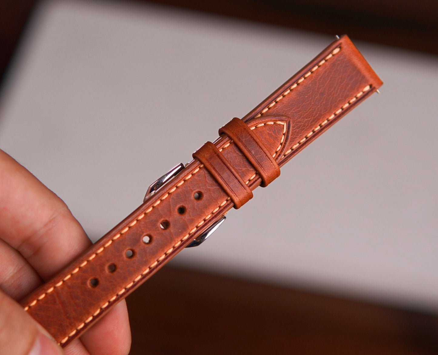 Handmade Badalassi Carlo Leather Watch Strap: Cognac Waxed Pull Up