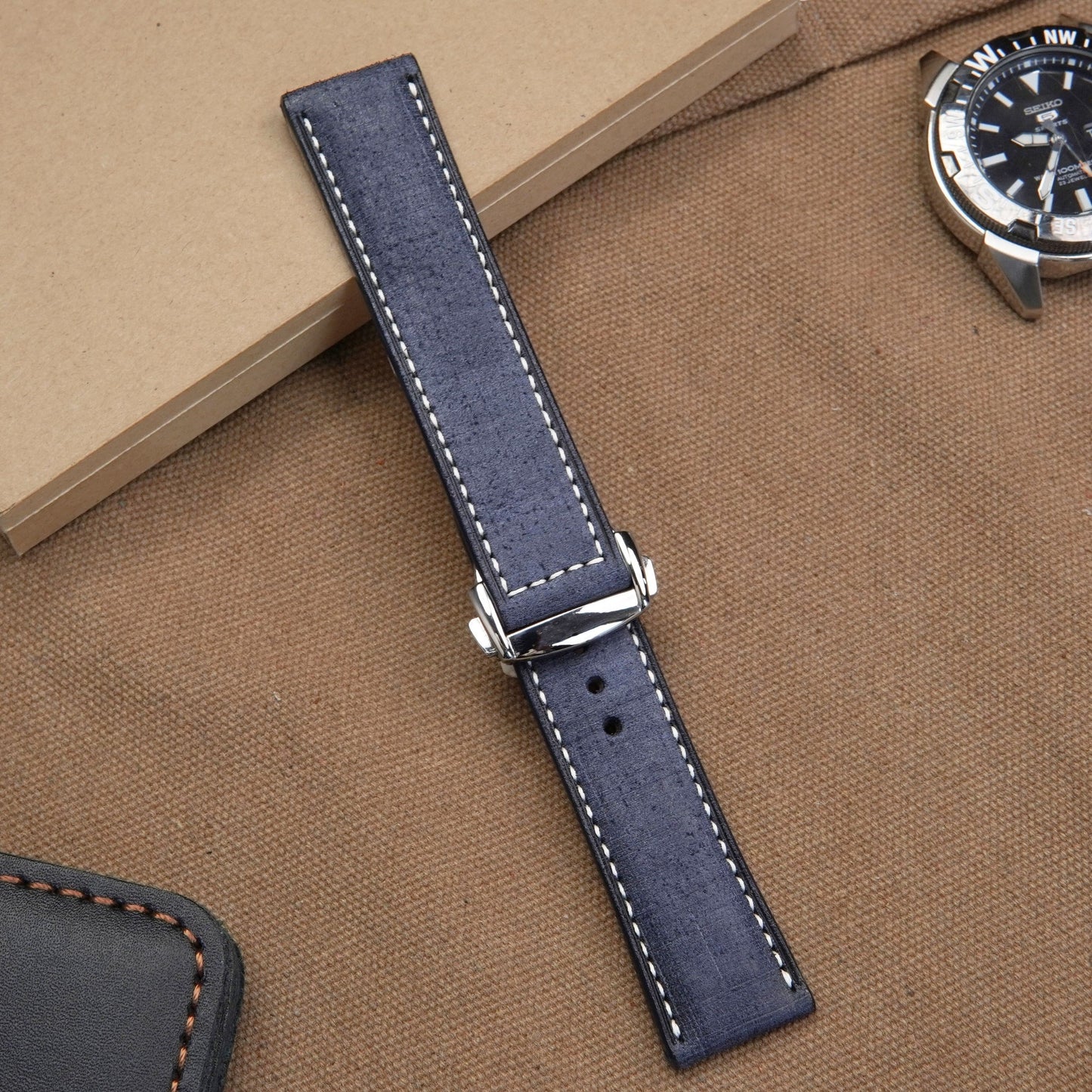 Handmade Blue Babele Leather Watch Band, Omega, Apple Watch Compatible