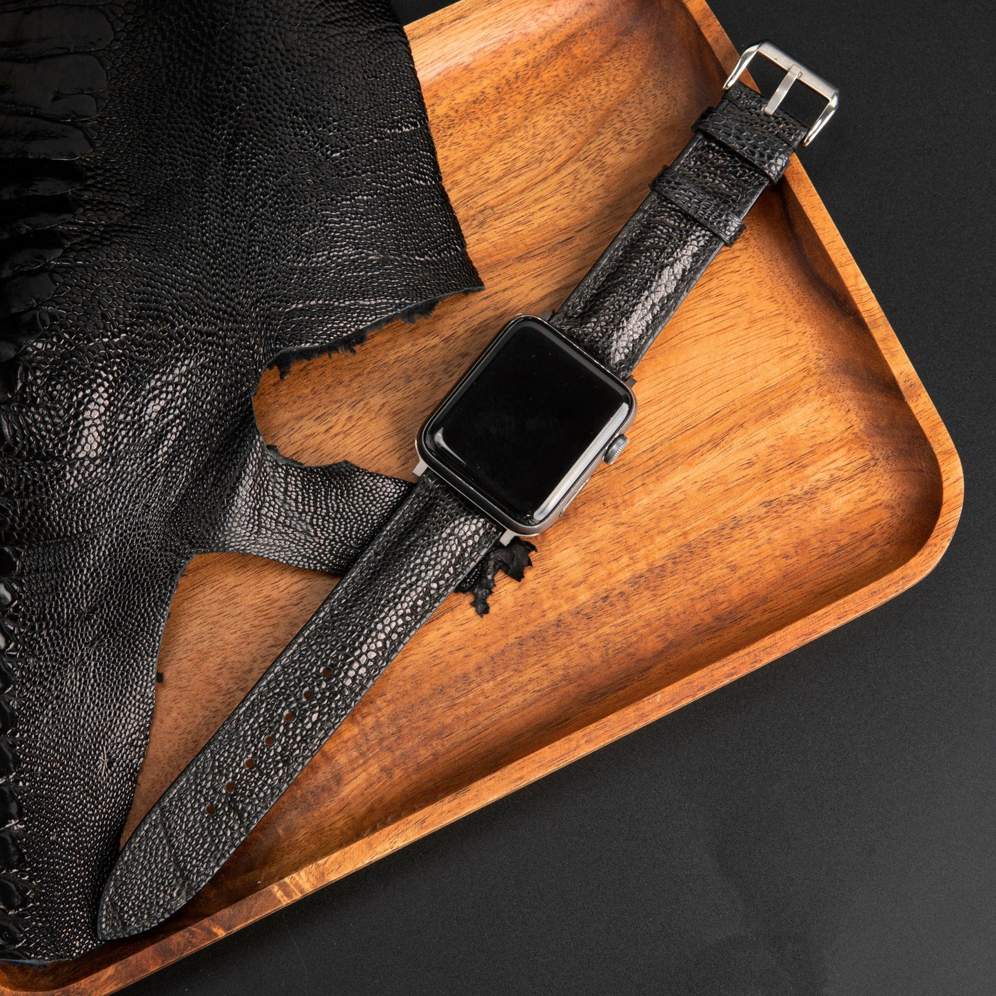 Black And Brown Ostrich Leather Watch Strap: Quick Release For Apple Watch Band