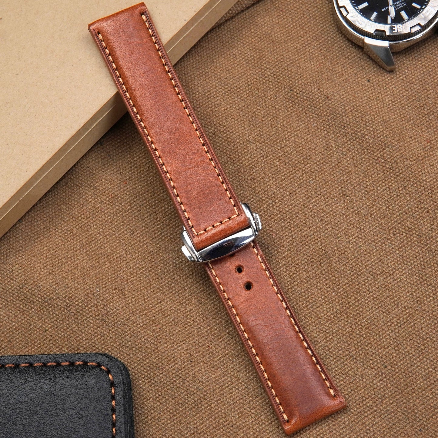 Handmade Waxy Brown Leather Watch Band: Omega Style, Custom Apple Watch Strap