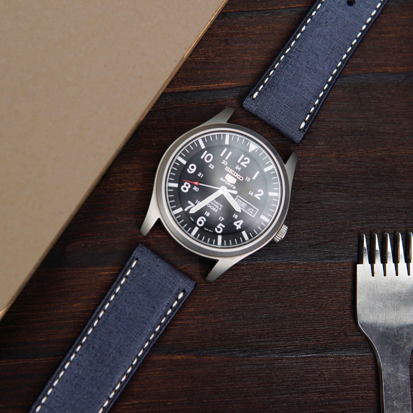 Handmade Blue Babele Leather Watch Band, Omega, Apple Watch Compatible