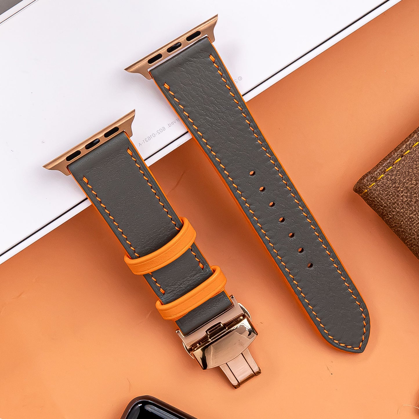 Handmade Leather Apple  Watch Band. Swift Calfskin Strap Deployant clasp
