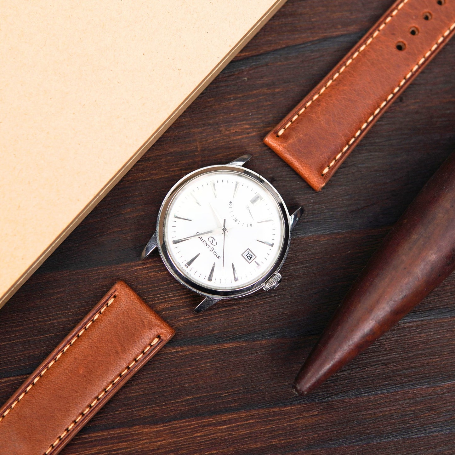 Handmade Waxy Brown Leather Watch Band: Omega Style, Custom Apple Watch Strap