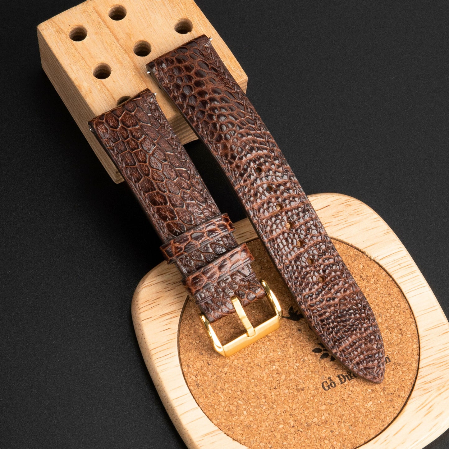 Black And Brown Ostrich Leather Watch Strap: Quick Release For Apple Watch Band