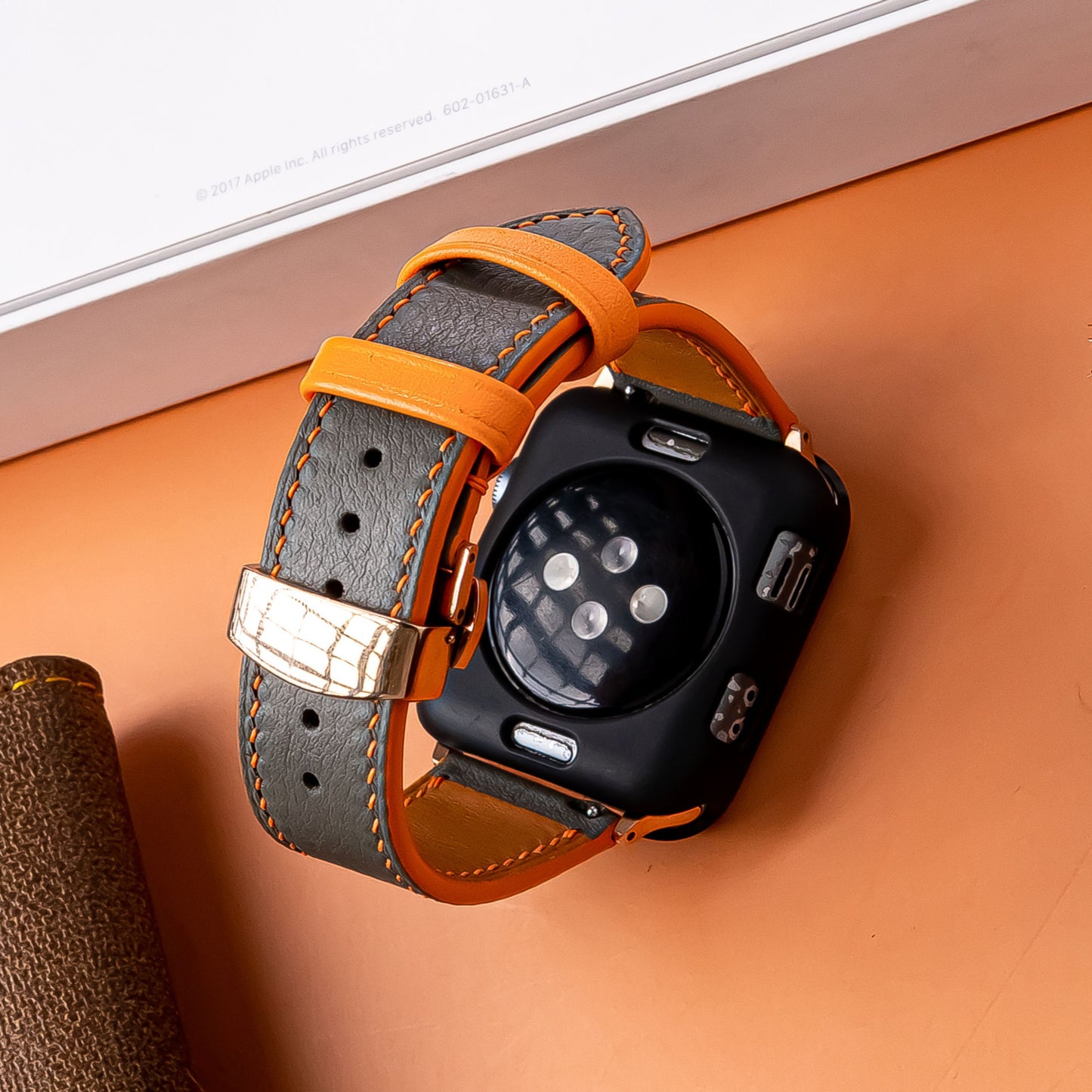 Handmade Leather watch strap :Gray Swift Calfskin Strap ,deployant clasp
