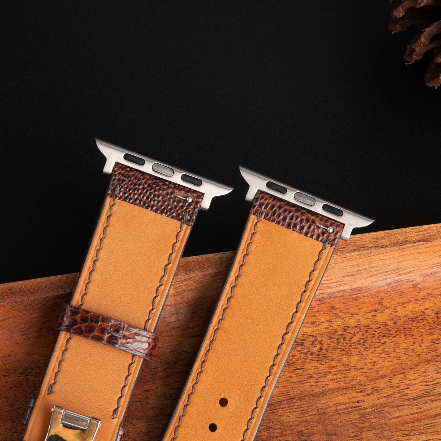 Black And Brown Ostrich Leather Watch Strap: Quick Release For Apple Watch Band