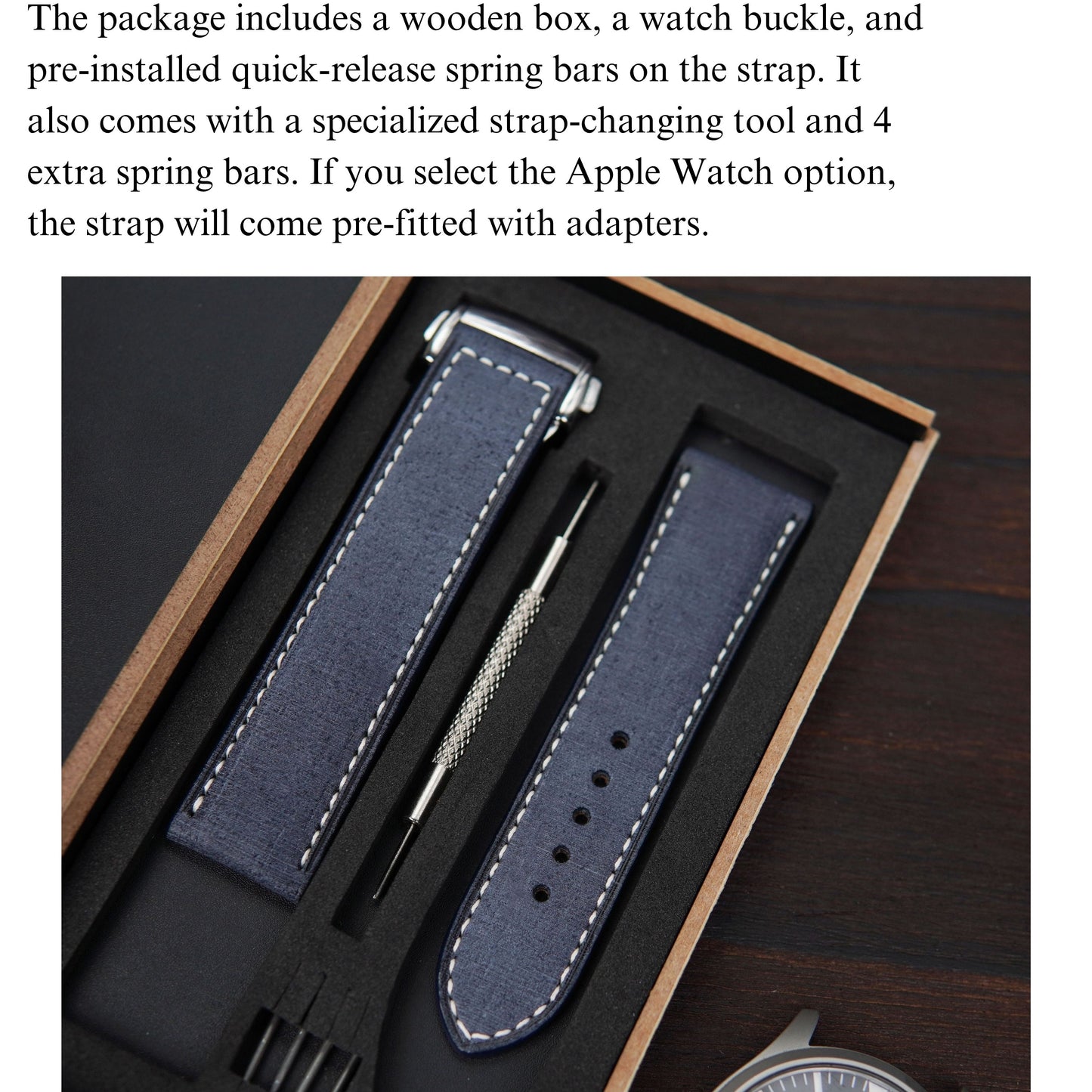 Handmade Blue Babele Leather Watch Band, Omega, Apple Watch Compatible