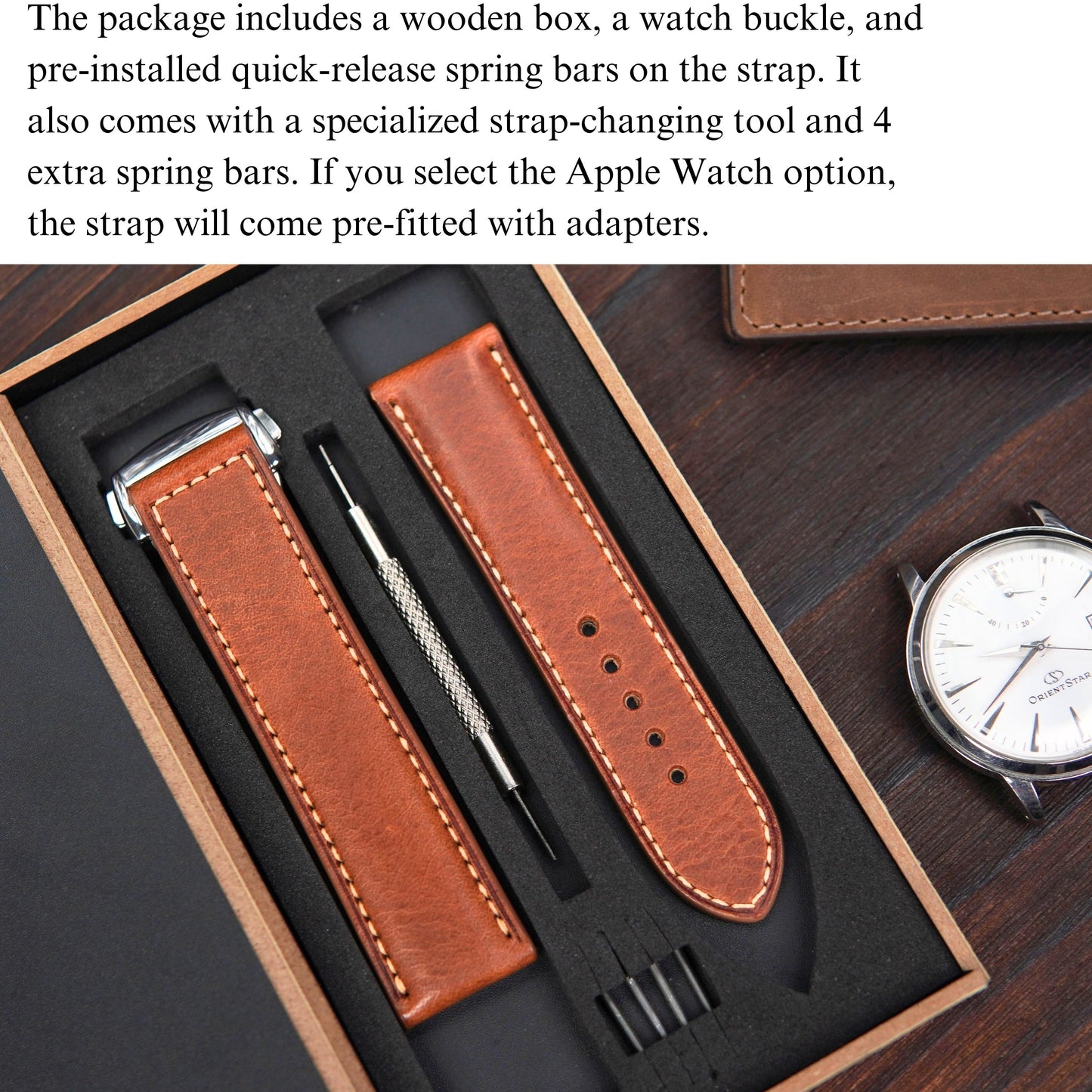 Handmade Waxy Brown Leather Watch Band: Omega Style, Custom Apple Watch Strap