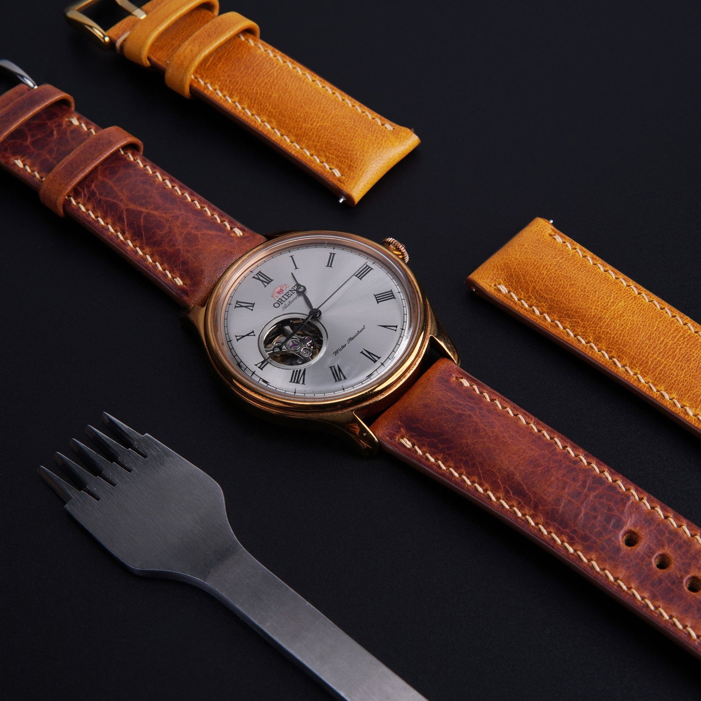 Handmade Badalassi Carlo Leather Watch Strap: Cognac Waxed Pull Up