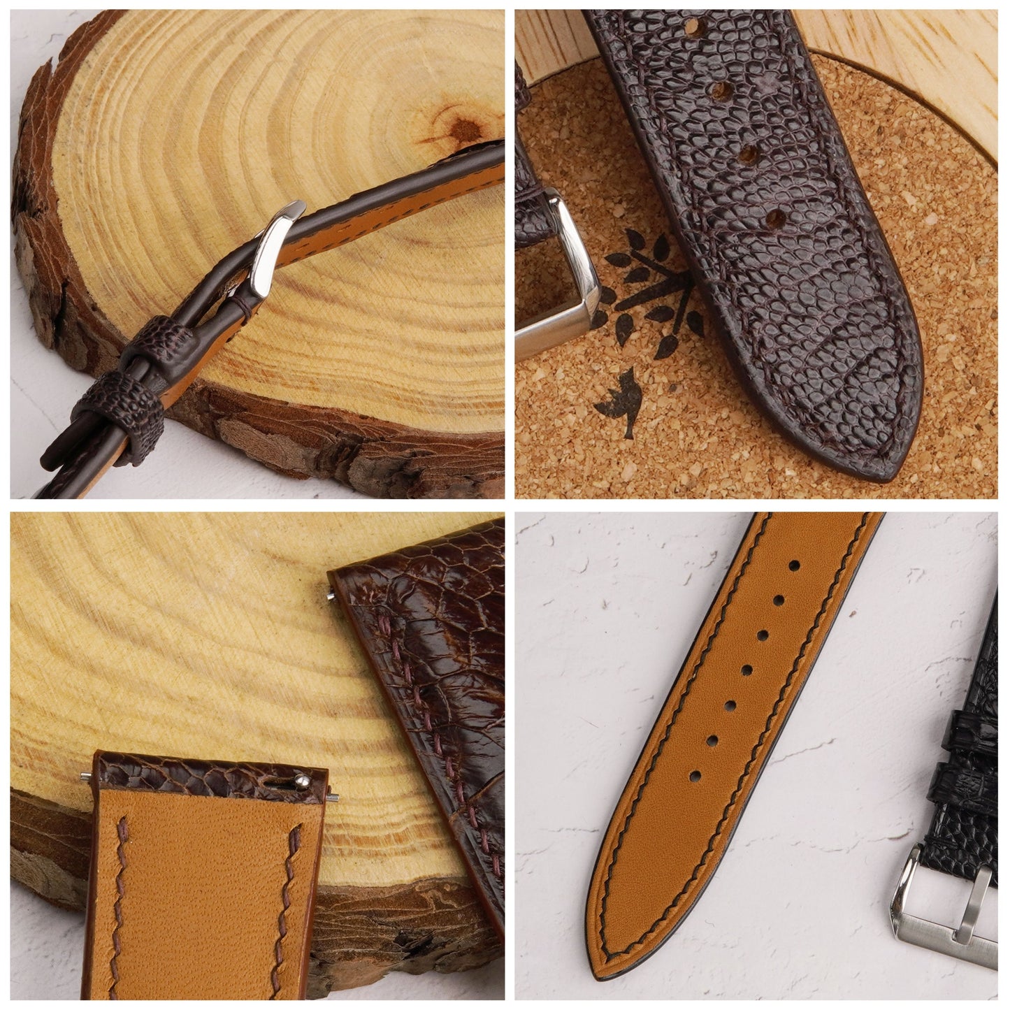 Black And Brown Ostrich Leather Watch Strap: Quick Release,Beautiful grain