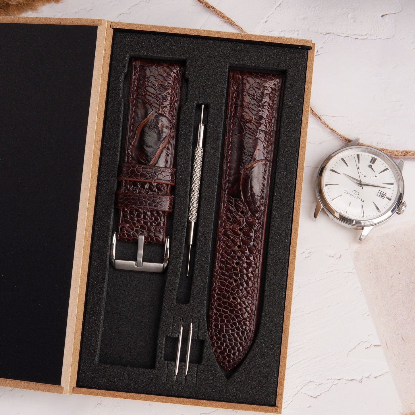 Black And Brown Ostrich Leather Watch Strap: Quick Release,Beautiful grain
