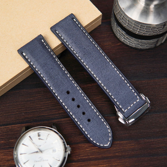 Handmade Blue Babele Leather Watch Band, Omega, Apple Watch Compatible