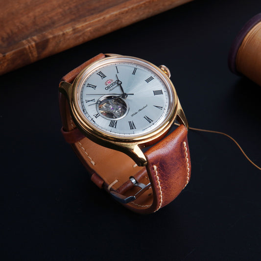 Handmade Badalassi Carlo Leather Watch Strap: Cognac Waxed Pull Up