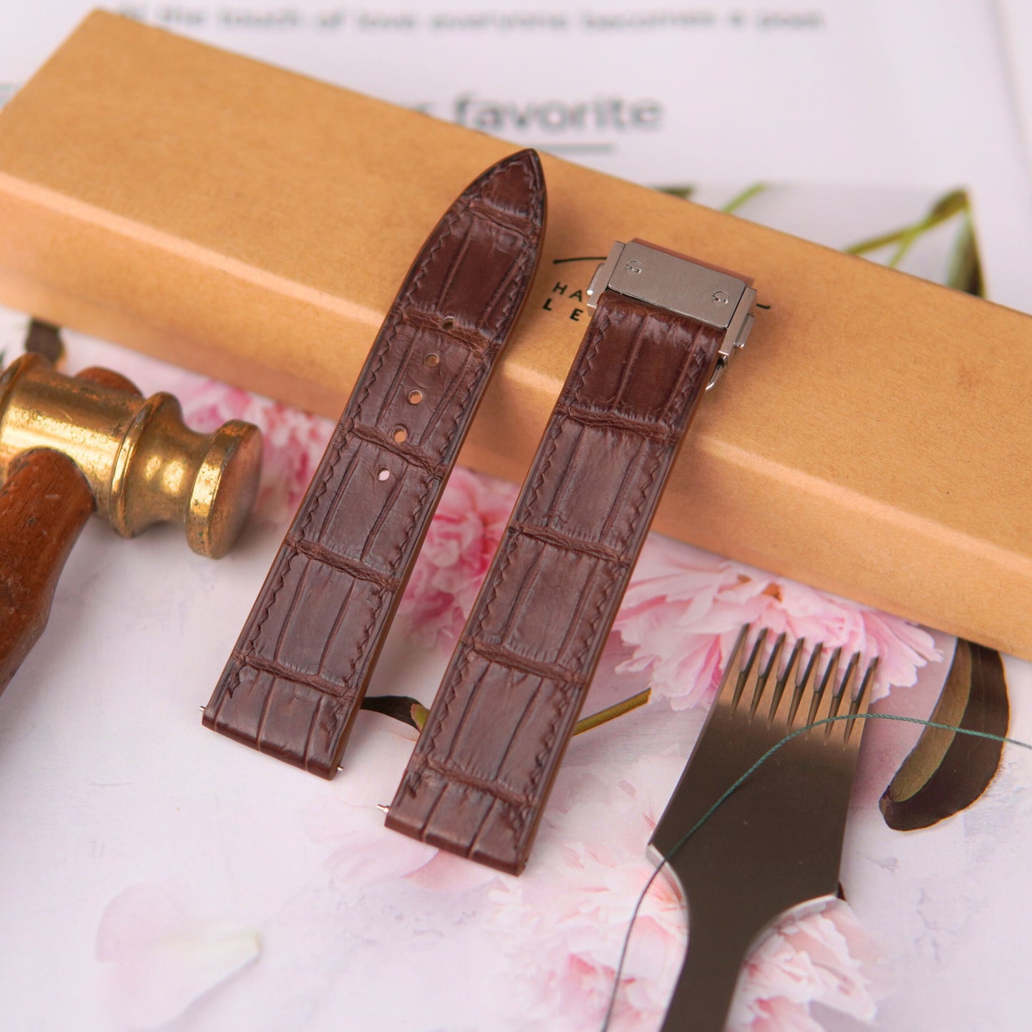 Black And Brown Alligator Beautiful grain Leather Watch Strap: Hublot Style