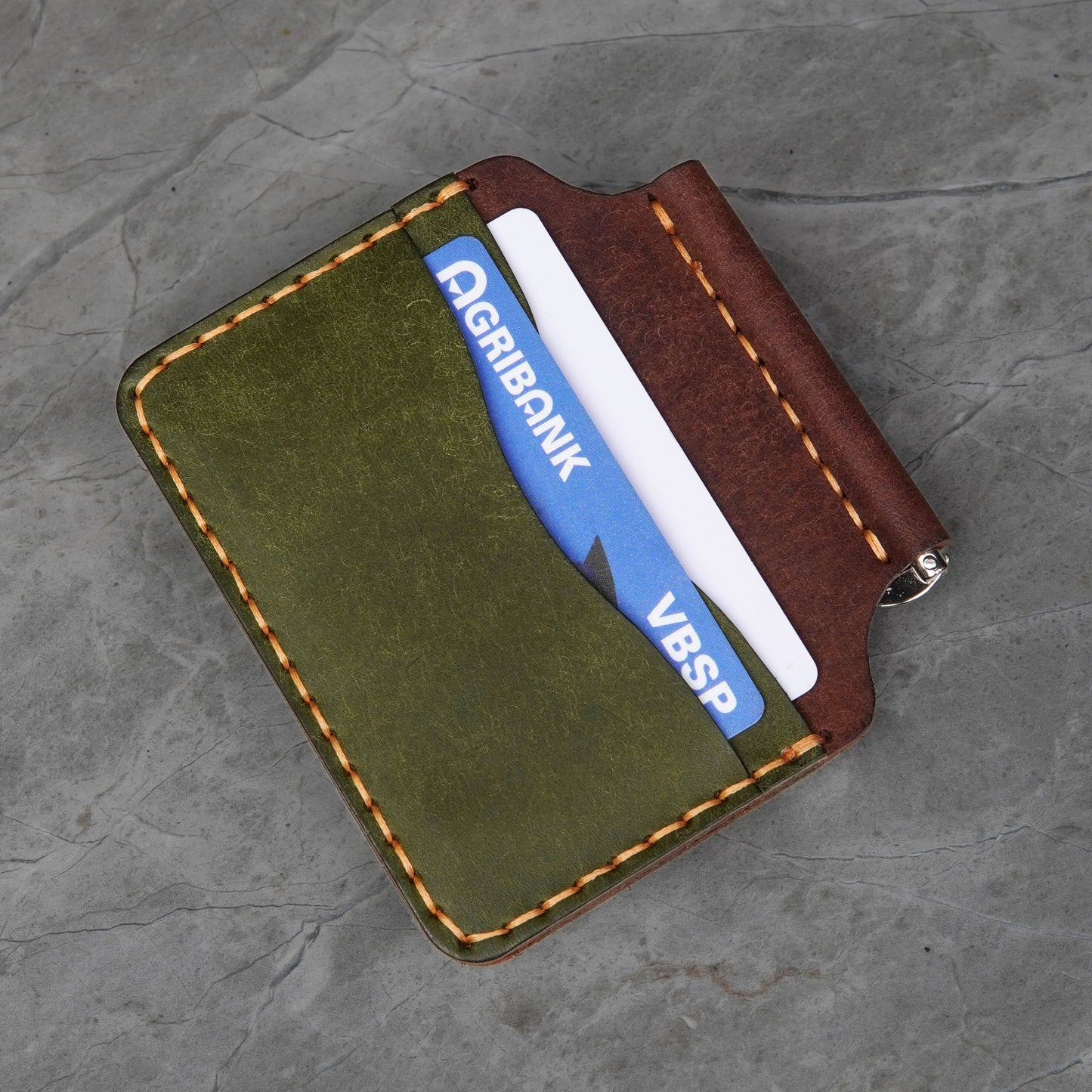 Pueblo Leather Money Clip Wallet, Handmade Money Clip Leather Bifold Wallet