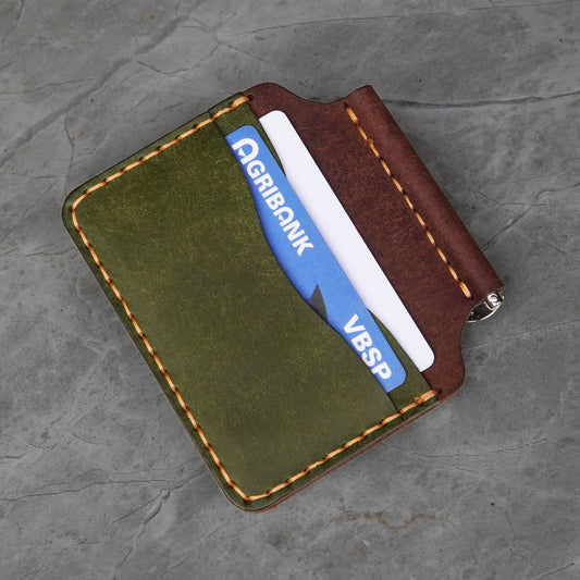 Pueblo Leather Money Clip Wallet, Handmade Money Clip Leather Bifold Wallet