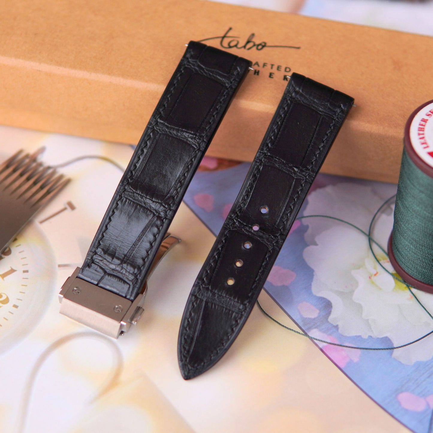 Black And Brown Alligator Beautiful grain Leather Watch Strap: Hublot Style