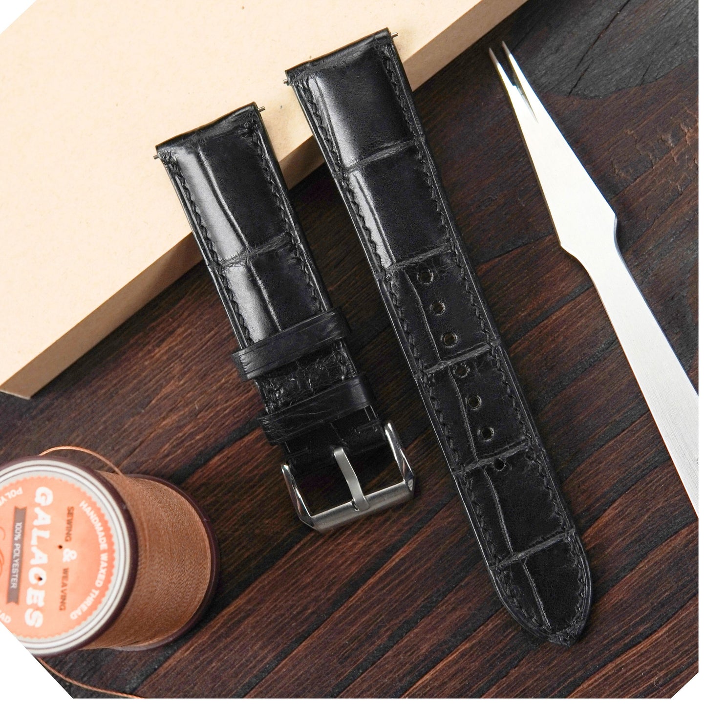 Black And Brown Alligator Leather Watch Strap: Quick Release,Beautiful grain