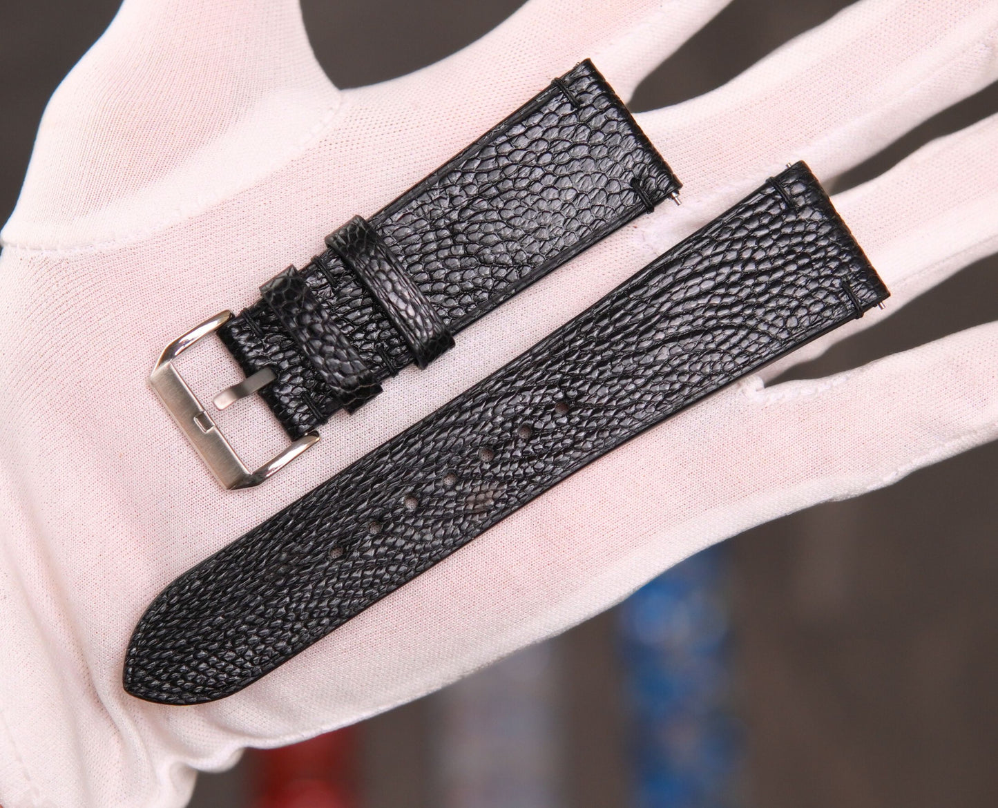 Handmade Black and Brown Ostrich Leather Strap for Apple Watch – Quick Release Design