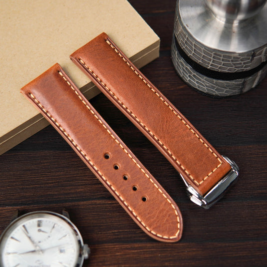 Handmade Waxy Brown Leather Watch Band: Omega Style, Custom Apple Watch Strap
