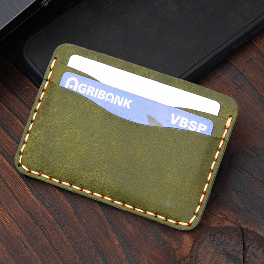 Handmade Pueblo Leather Card Holder: Minimalist Veg Tanned Wallet|Minimalist Leather Wallet