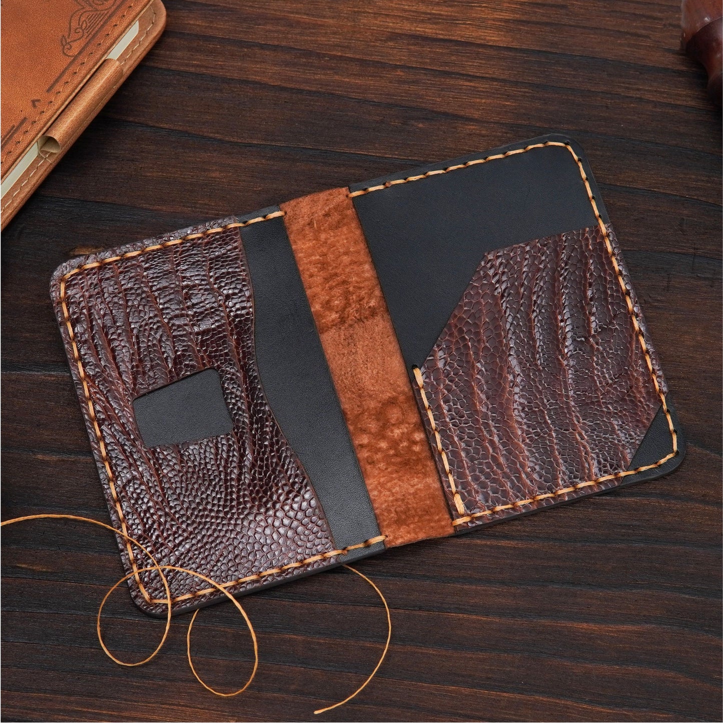 Handmade Ostrich Leather Bifold Card Wallet, Leather Wallet for Men, Billfold men wallet, Best Wallet for Men, Personalized mens wallet