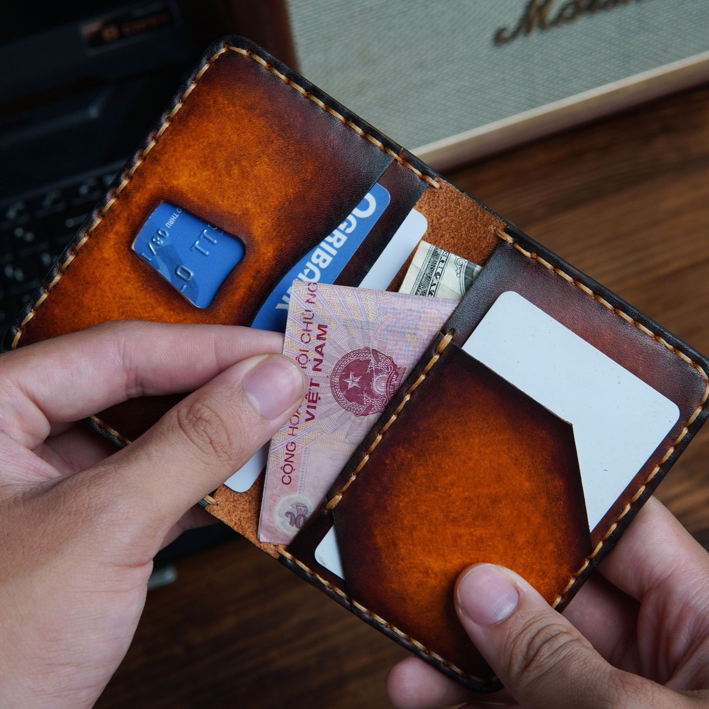 Genuine Italian Leather Slim Card Holder, Minimalist Design, Wallet Leather V23