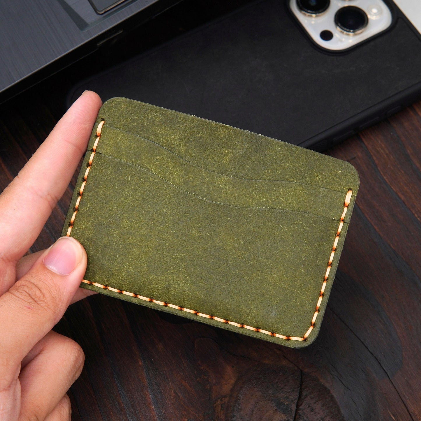 Handmade Pueblo Leather Card Holder: Minimalist Veg Tanned Wallet|Minimalist Leather Wallet