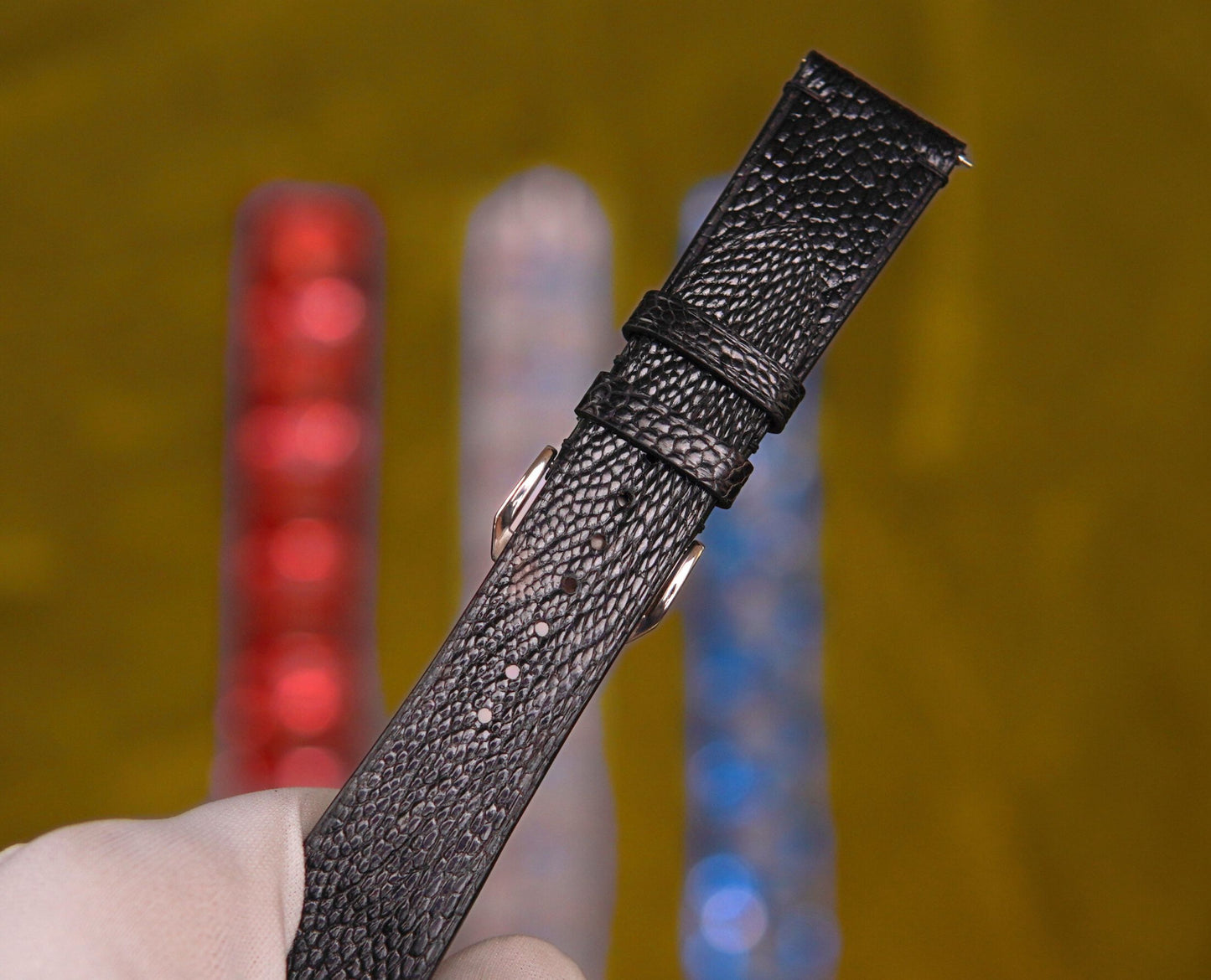 Handmade Black and Brown Ostrich Leather Strap for Apple Watch – Quick Release Design