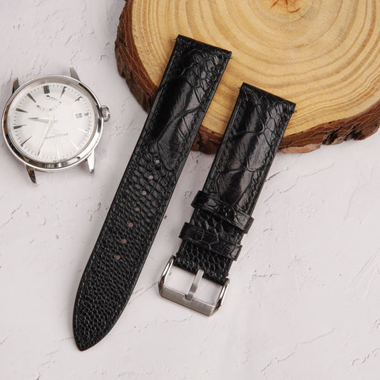 Black And Brown Ostrich Beautiful grain Leather Watch Strap: Quick Release For Apple Watch Band