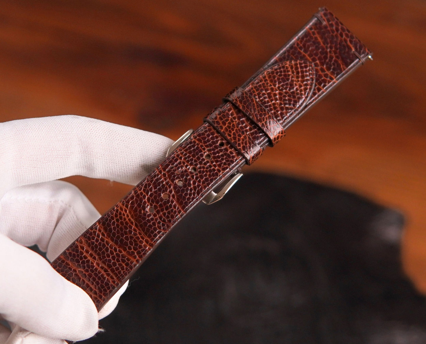 Handmade Black and Brown Ostrich Leather Strap for Apple Watch – Quick Release Design