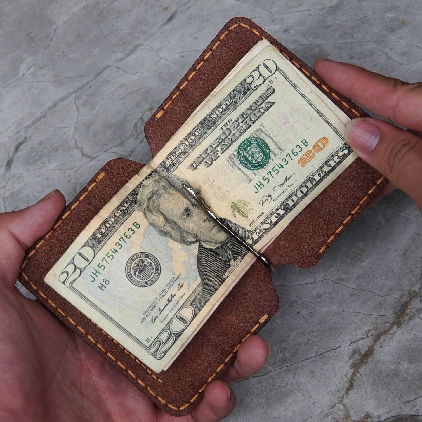 Pueblo Leather Money Clip Wallet, Handmade Money Clip Leather Bifold Wallet