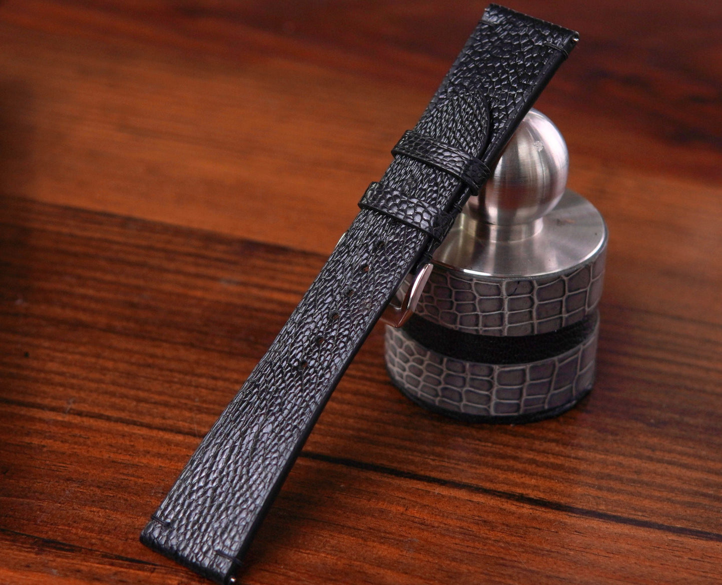 Handmade Black and Brown Ostrich Leather Strap for Apple Watch – Quick Release Design