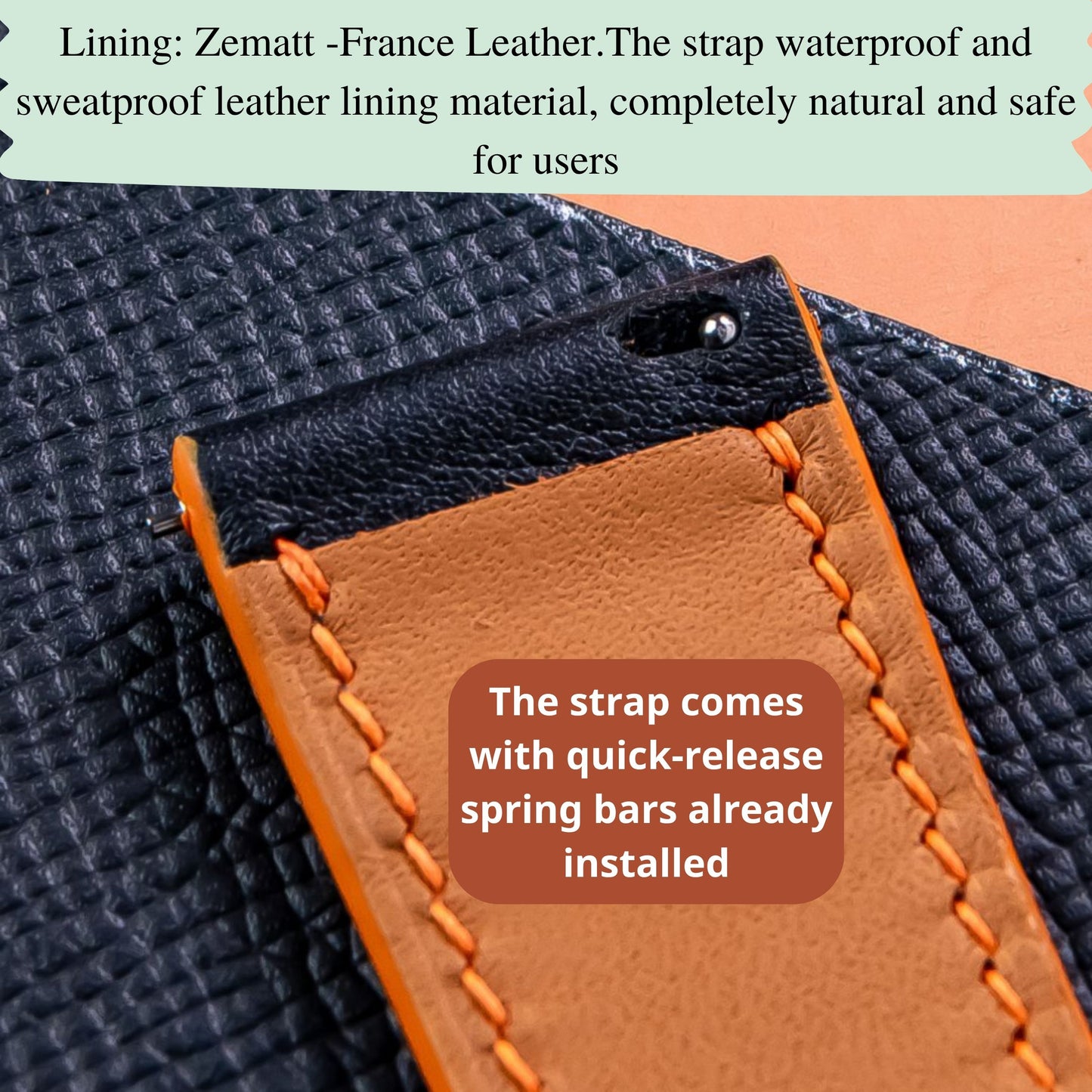 Handmade Black and Orang Swift Leather Apple Watch Band: Veg Tan, Classic Style