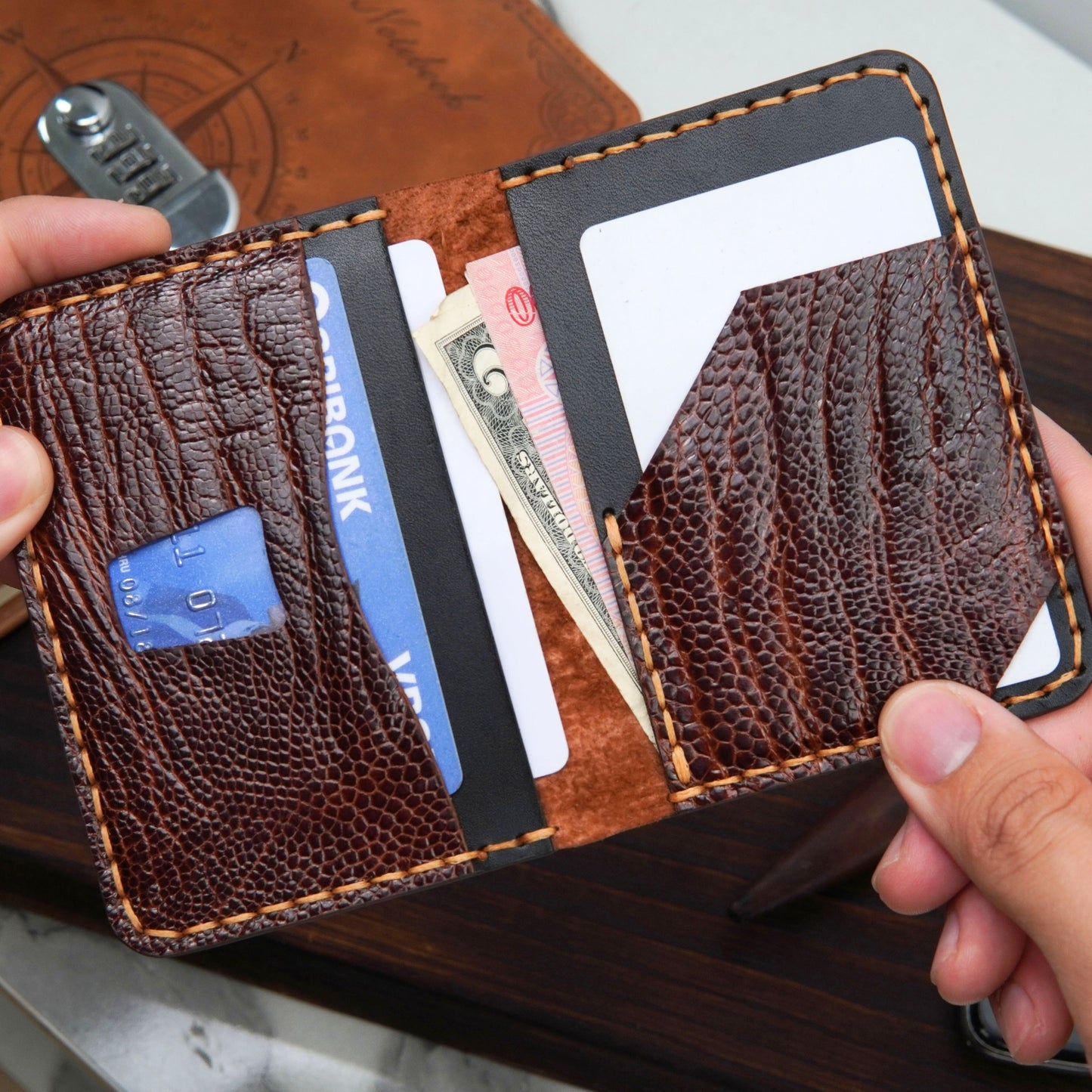 Handmade Ostrich Leather Bifold Card Wallet, Leather Wallet for Men, Billfold men wallet, Best Wallet for Men, Personalized mens wallet