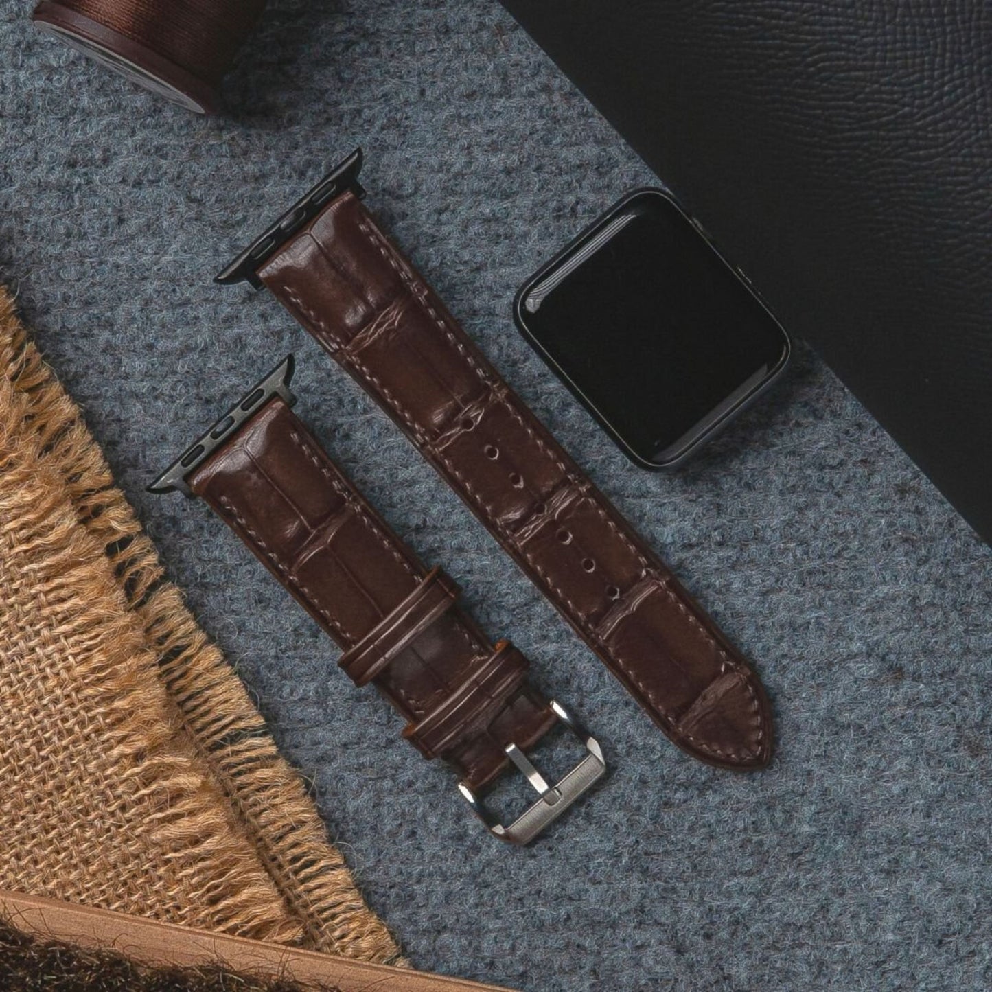 Black And Brown Alligator Leather Watch Strap: Quick Release,Beautiful grain